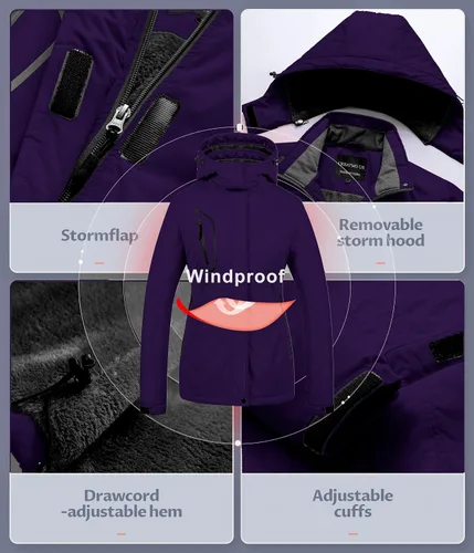 Miniatura 6 de CREATMO US Chaqueta de esquí impermeable de montaña para mujer, resistente al viento, chaqueta de snowboard cálida para invierno