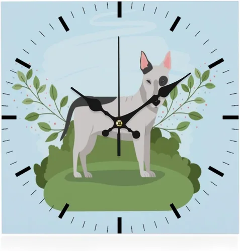 Bull Terrier Dog Green Plants Clock Wall Wall Clocks Clock for Decorative Kitchen Clocks Reloj De Pared para Sala Battery Operated Garage for