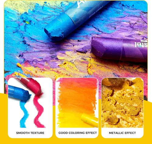 Miniatura 3 de Artecho Juego de 12 colores pasteles metálicos al óleo suaves para pintura artística, dibujo, mezcla (0.394 x 2.756 in)
