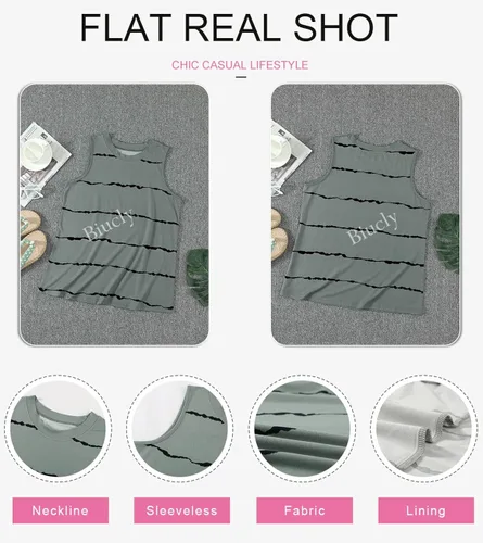 Miniatura 4 de SHEWIN - Camiseta informal sin mangas para mujer, camiseta de cuello redondo y corte holgado