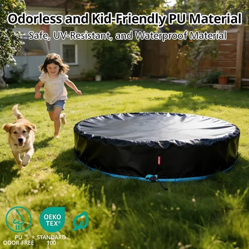 Miniatura 7 de QH.HOME Cubierta de piscina para niños de 47 a 48 pulgadas, redonda, plegable, con diseño de trinquete súper resistente al viento, material de tela