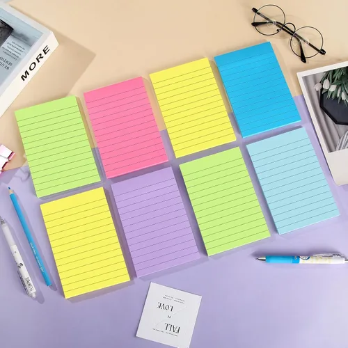 Miniatura 6 de Paquete de 12 notas adhesivas forradas de 4 x 6 pulgadas en colores brillantes, bloc de notas autoadhesivas con líneas, bloc de notas adhesivas