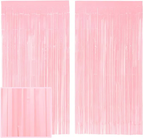 xo, Fetti Juego de 2 cortinas de flecos de color rosa pastel mate para decoración de fiesta, despedida de soltera, telón de fondo, boda, cumpleaños,