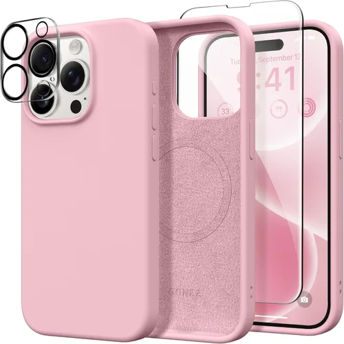 Miniatura 144 de GONEZ Funda de silicona para iPhone 14 Pro Max, compatible con MagSafe, con protector de pantalla + protector de lente de cámara, silicona líquida a