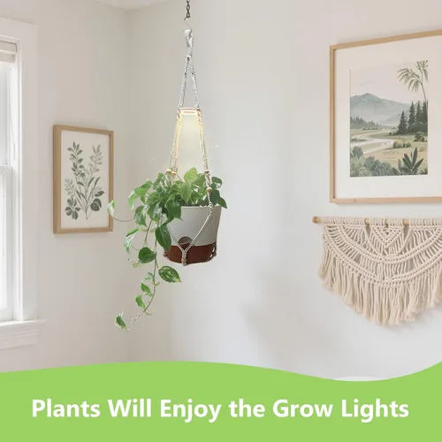 Miniatura 3 de Macetas colgantes para plantas de interior: paquete de 2 perchas de macramé con luces de cultivo y macetas de riego automático, macetas colgantes