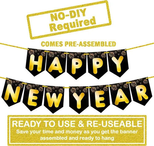 Miniatura 2 de KatchOn Cartel de Feliz Año Nuevo 2025 – Grande de 10 pies, No DIY Cartel de Año Nuevo Telón de fondo para decoraciones Suministros de fiesta