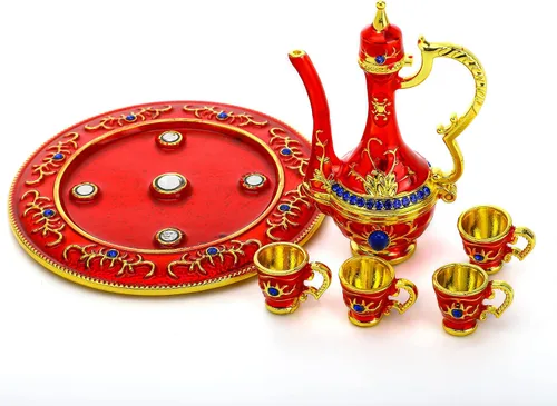 Miniatura 8 de YU FENG Juego de tetera marroquí, caja de joyería con bisagras pintadas a mano, esmalte atesorado, joyero coleccionable, soporte para anillo