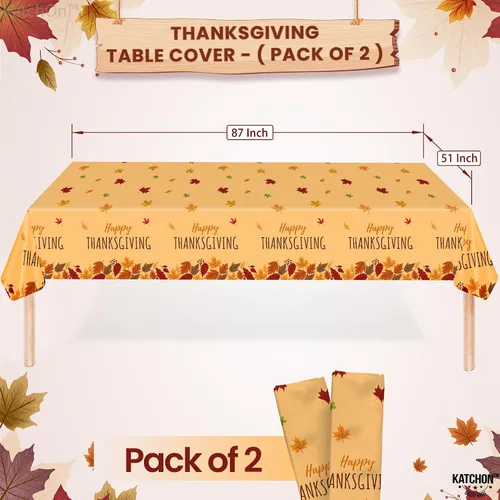 Miniatura 2 de KatchOn, Mantel rectangular desechable de Acción de Gracias, 87 x 51 pulgadas, paquete de 2, decoraciones de Acción de Gracias, mantel de plástico