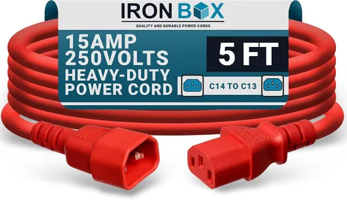Miniatura 8 de IronBox Electric - Cable de Alimentación C14 a C13 de Servicio Pesado, 15A, 250V, Cable de Extensión para Computadora 14/3 AWG - Cables