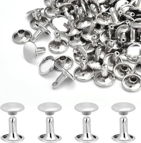 Miniatura 9 de 200 juegos de remaches de cuero con tapa redonda de 6 mm, remaches de doble tapa, pernos metálicos tubulares para reparación de llaveros de bolso
