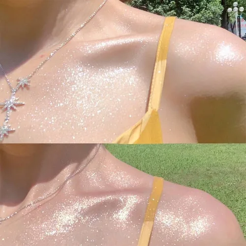 Miniatura 3 de Spray Iluminador Blanco Perla, Polvo Suelto de Brillo con Alto Brillo, Spray de Maquillaje para Cuerpo, Cara, Cabello, Laca con Purpurina de Larga