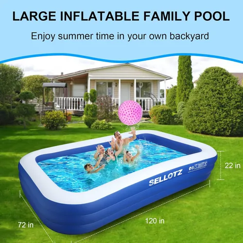 Miniatura 4 de SELLOTZ Piscina inflable para niños y adultos, 120 x 72 x 22 pulgadas, piscina familiar gruesa de gran tamaño para niños pequeños, al aire libre