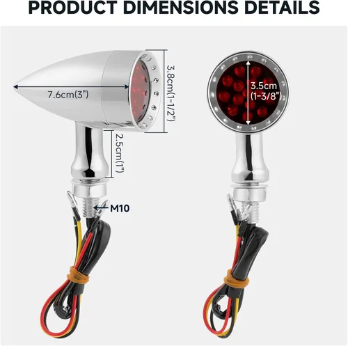 Miniatura 7 de 2 luces LED rojas de 15 piezas para motocicleta, luz de freno, intermitente, indicador de parada para Harley Honda Chopper (Luz roja cromada)