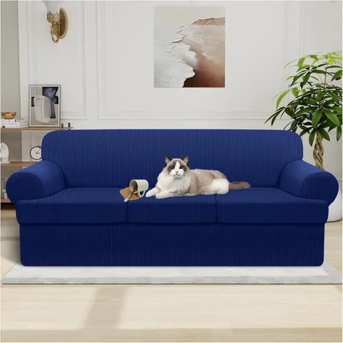 Miniatura 33 de Funda impermeable para silla con brazos, juego de 2 piezas, funda a rayas para 1 sofá separado con cojín en T, fundas de sillón de tela
