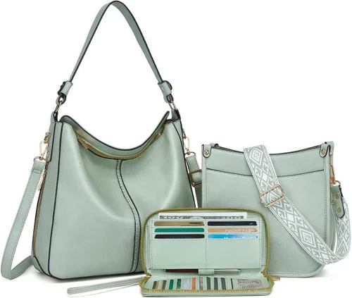 Miniatura 19 de Carteras para Mujeres 3PCS, Juego de Bolsos Cruzados Bolso Grande de Cuero Carteras de Hombro con Billetera Correas Ajustables para Damas Tote