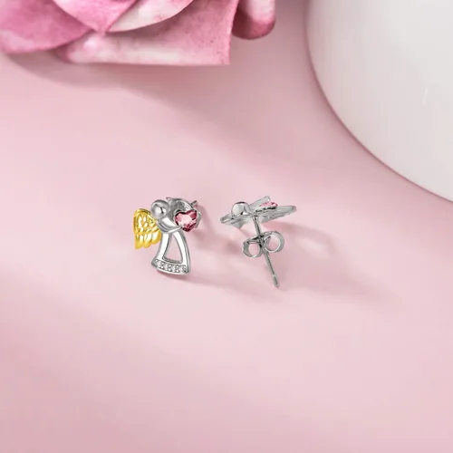 Miniatura 3 de Pendientes de plata de ley con forma de ángel de la guarda, regalo de cumpleaños, bautizo, comunión para niñas