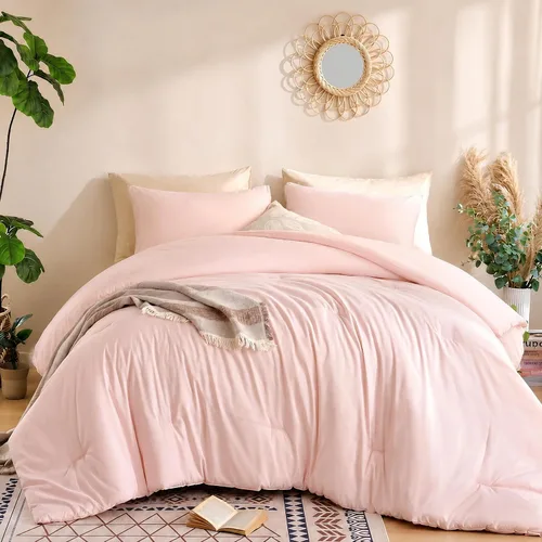 Miniatura 14 de Juego de edredón Beige de weigelia, estilo bohemio, tamaño individual, con edredón en crema y 1 funda de almohada - Juego de cama suave y ligero