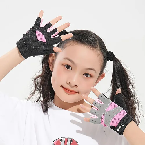 Miniatura 5 de Girls Half Finger Bike Gloves Fingerleses Cycling Non Slip Sun Protection Riding Gloves for Youth Kids 3-8T 7-15T