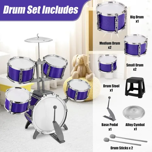 Miniatura 6 de Conjunto de Batería de Jazz para Niños Kit de Rock Juguetes para Niños de 3 a 7 Años - 5 Piezas Conjunto de Banda Musical para Niños Pequeños