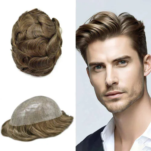 Miniatura 60 de Toupee para hombres Full Poly Mens Toupee Cabello humano Piezas para hombres Sistema de reemplazo de pelo para hombres Protesis Capilar Para Hombre