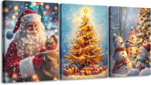 Miniatura 13 de Pennimor Lienzo decorativo para pared de Navidad, juego de 3 marcos de 12 x 16 pulgadas, decoración navideña a cuadros rojos y negros, póster