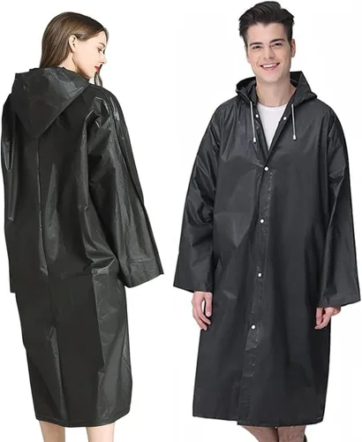 Miniatura 2 de Poncho de lluvia para adulto, paquete de 2 impermeables reutilizables de emergencia con capucha y cordón