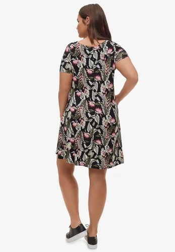 Miniatura 3 de ellos Vestido de punto acampanado de manga corta para mujer de talla grande, Multi