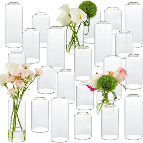 Miniatura 8 de Jarrones pequeños a granel, juego de 12, jarrones pequeños de vidrio para flores, jarrones cilíndricos modernos para flores para centros de mesa