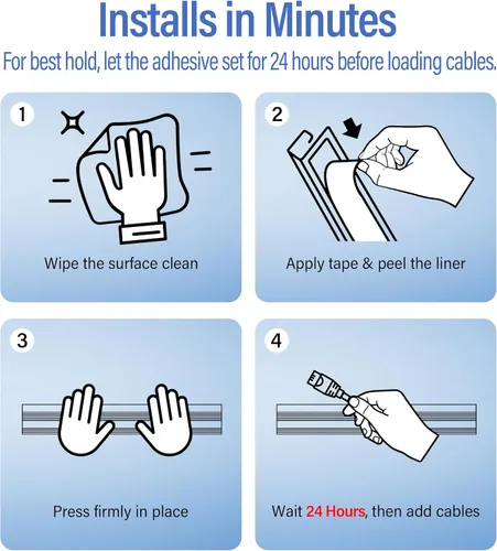 Miniatura 9 de Paquete de 6 organizadores de cables debajo del escritorio, canal en J abierto, bandeja organizadora de cables para escritorio, organizador de Blanco