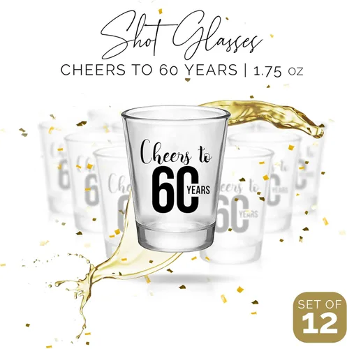 Miniatura 3 de Vasos de chupito de Cheers to 60 Years – 12 unidades, tazas de 1.75 onzas, recuerdos de fiesta de cumpleaños 60 para invitados, decoraciones de 12