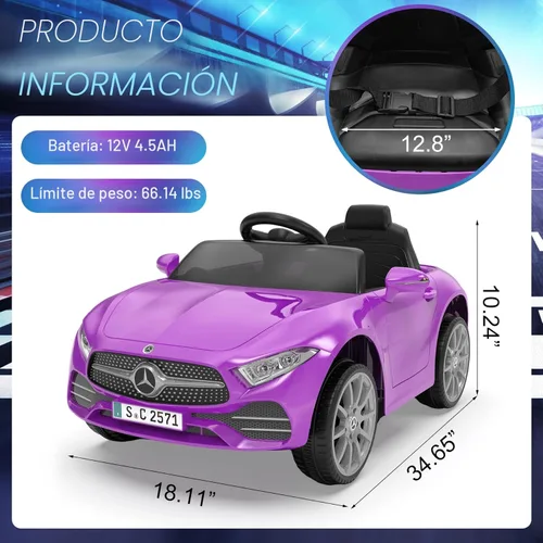 Miniatura 6 de Auto de paseo para niños de 12 V con control remoto de 2.4 G, automóvil eléctrico alimentado por batería, puertas dobles, cinturón de seguridad, luz