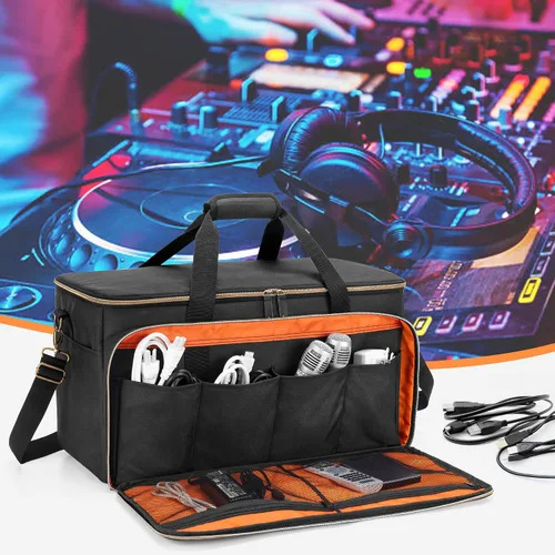 Miniatura 5 de Trunab Bolsa grande de viaje para archivos de cable de DJ con divisor interior desmontable y compartimento acolchado para laptop de 15.6 pulgadas