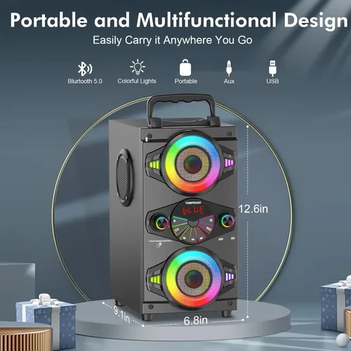 Miniatura 2 de Altavoces Bluetooth Portátiles 60W Gran Potencia Inalámbrico Fuerte Sonido de Graves Estéreo Boombox Altavoz de Fiesta en Casa con Subwoofer, Radio