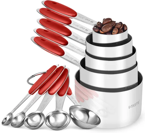 Miniatura 11 de U-Taste - Juego de tazas y cucharas medidoras: U-Taste 18/8 de acero inoxidable, 10 piezas, apilables, cocina, cocina, juego de medidas