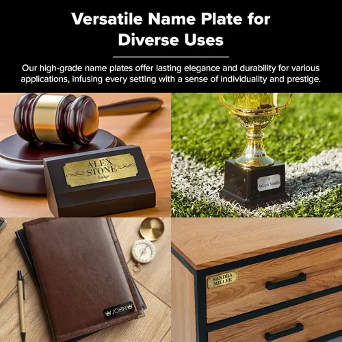 Miniatura 4 de Placa de identificación grabada personalizada, placa de nombre personalizada de aluminio cepillado / negro, 1 x 3 pulgadas, material de impacto