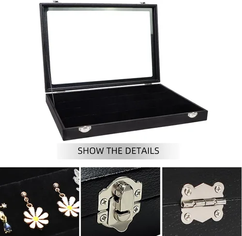 Miniatura 4 de Wuligirl - Bandeja organizadora de anillos con 100 ranuras y tapa transparente, organizador apilable de joyas como aretes, collares y anillos