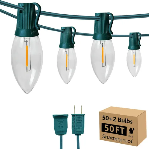 Miniatura 10 de C9 Luces de Cadena de Navidad, 25 pies 26 Bombillas Brillantes y Multicolores para Exteriores, Luces de Navidad para Techo, Patio, Jardín