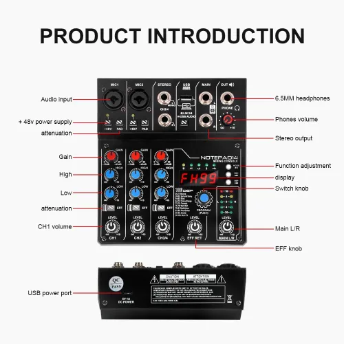 Miniatura 2 de AD14 Mezclador de audio profesional Placa de sonido Interfaz Sistema de consola 4 canales USB digital Bluetooth MP3 Entrada de computadora 48V