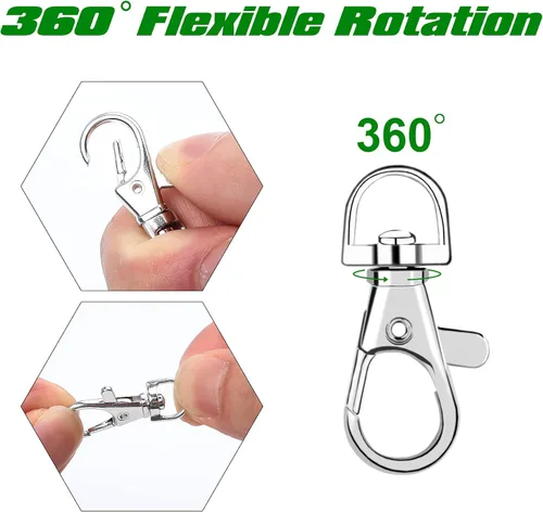 Miniatura 4 de SANNIX 60 llaveros con clip para llavero, cierres giratorios, ganchos a presión con llaveros divididos, ganchos para colgar manualidades, Plata