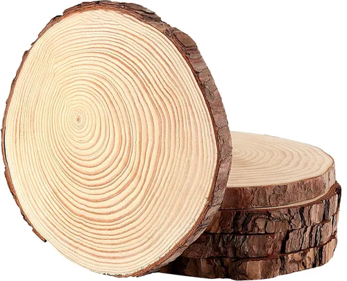 JOIKIT 5 piezas de rebanadas de madera sin terminar de 8 a 9 pulgadas, rebanadas de madera rústica redonda natural para centros de mesa, círculos de