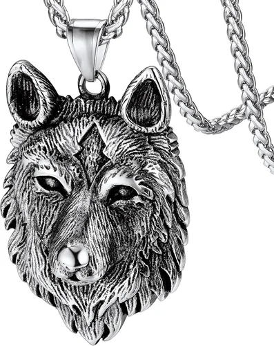 FaithHeart Collar con colgante de lobo vikingo nórdico para hombres y mujeres, acero inoxidable, chapado en oro de 18 quilates, joyería con embalaje