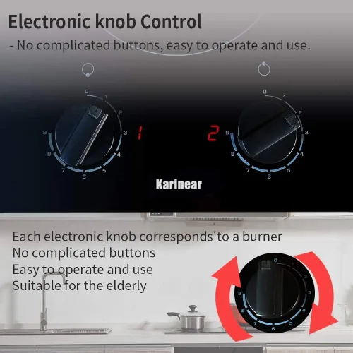 Miniatura 3 de Karinear Estufa eléctrica de 2 quemadores de 12 pulgadas, estufa eléctrica incorporada de 220 V - 240 V con indicador de calor residual, control
