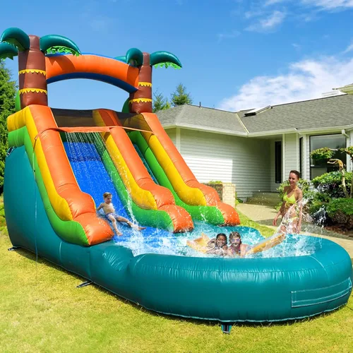 Tobogán acuático comercial, tobogán acuático grande de 21 pies para niños y adultos con potente soplador de 950 W y tubo de agua, toboganes