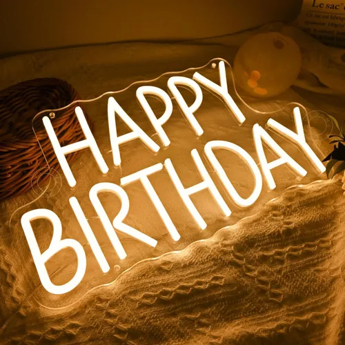 Miniatura 6 de SYLHOME Letrero de luz LED de neón con texto en inglés «Happy Birthday» para fiesta de cumpleaños, dormitorio, decoración de pared, pancarta, bar