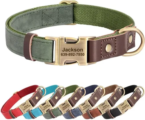 Collares para perros personalizados, collar de piel sintética suave personalizada con nombre de mascota y número de teléfono para perros pequeños,