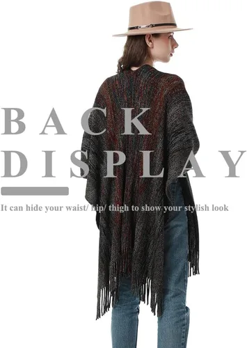 Miniatura 4 de BOCOSO Women's Knit Shawl Wraps, Knitted Poncho Cape Open Front Cardigan Sweater with Tassel for Spring Fall Winter