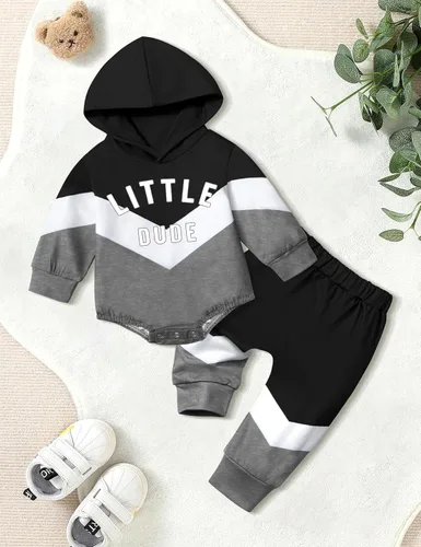 Miniatura 8 de Ropa para bebé niño, bloque de color, sudadera con capucha de gran tamaño, mameluco, pantalones largos, conjunto de trajes de otoño e invierno