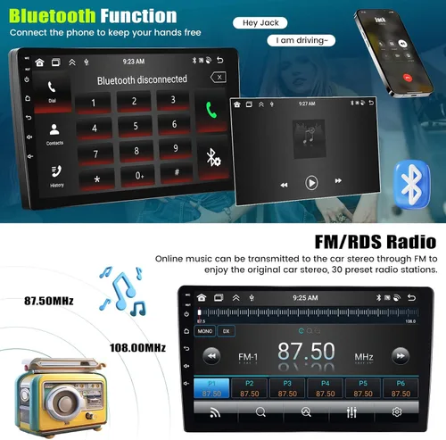 Miniatura 4 de [8-Core 4+64GB] Android 13 Doble DIN Radio de coche estéreo con Carplay inalámbrico y Android Auto, radio de coche de 9 pulgadas, soporte de espejo