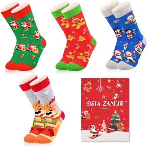 Dsia Zamur Calcetines de cuello redondo para niños y niñas, paquete de 4 a 6 + caja de regalo, novedosos calcetines de pantorrilla coloridos para
