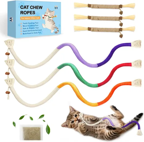Juguetes de cuerda masticable para gatos, 6 piezas con hierba gatera, juguetes de dentición para gatos de interior para gatitos, juguetes